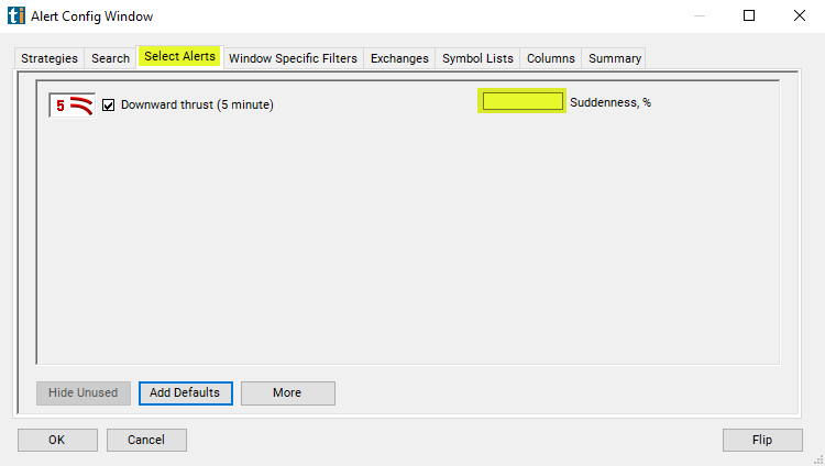 Downward Thrust (5 minute) Alert Custom Settings